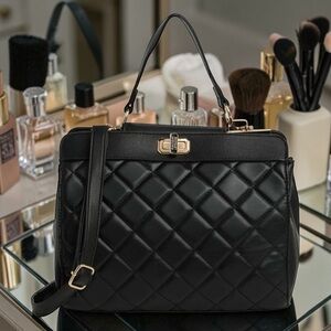 Badgley Mischka Black Quilted Satchel Crossbody